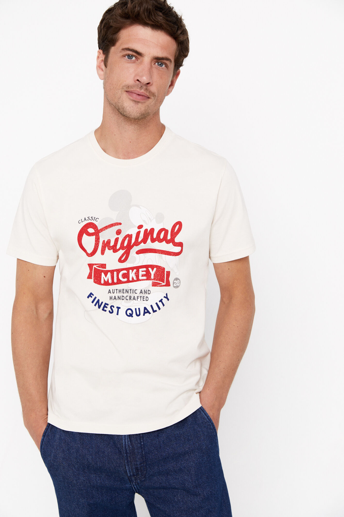 Camiseta bege com estampa do Mickey Mouse