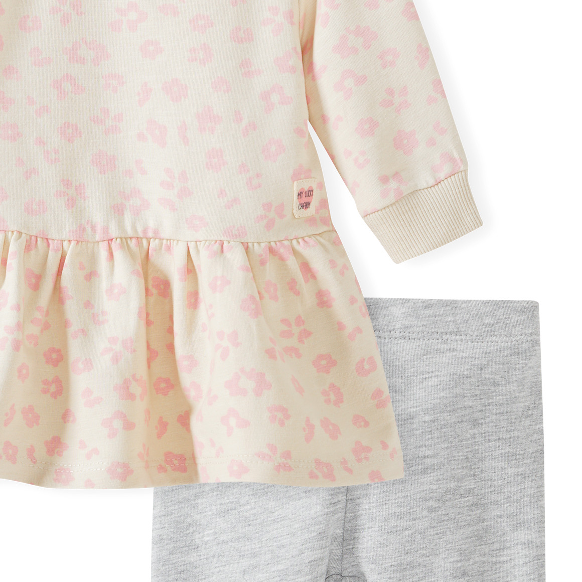 Topomini Newborn Sweatkleid und Leggings im Set beige / hellgrau