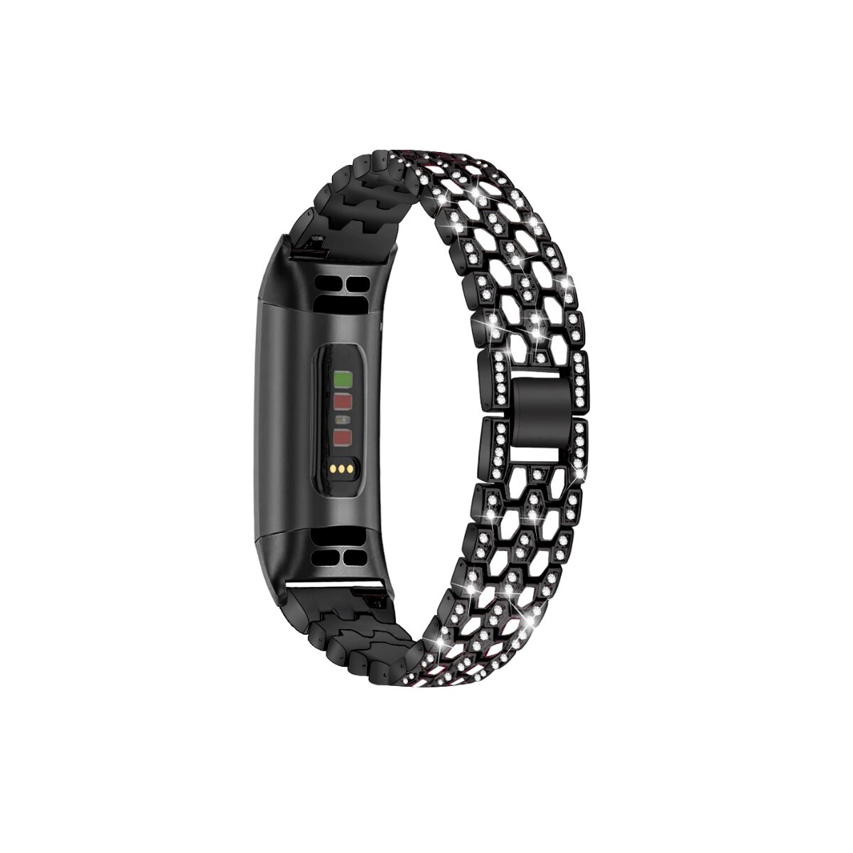 Fitbit Charge 3/4 metallarmbånd med rhinestones Black/Crystal