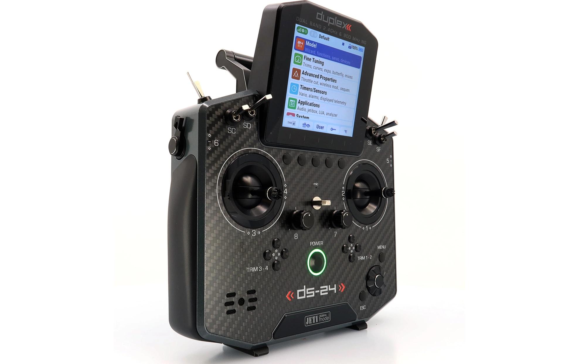 Fernsteuerung DS-24II Carbon Line Gray 24 Kanal, Duplex EX<br>Professioneller 24-Kanal-Sender mit Geber auf Rückseite und Carbon-Frontplatte