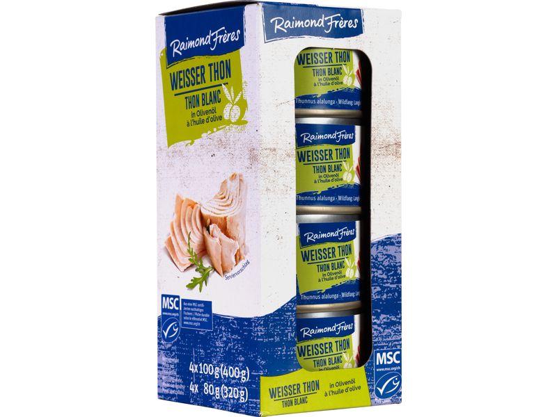 Raimond Frères Konserven Weisser Thon (Albacore) Olivenöl 4 Hochwertiger MSC-Weisser Thunfisch in Olivenöl