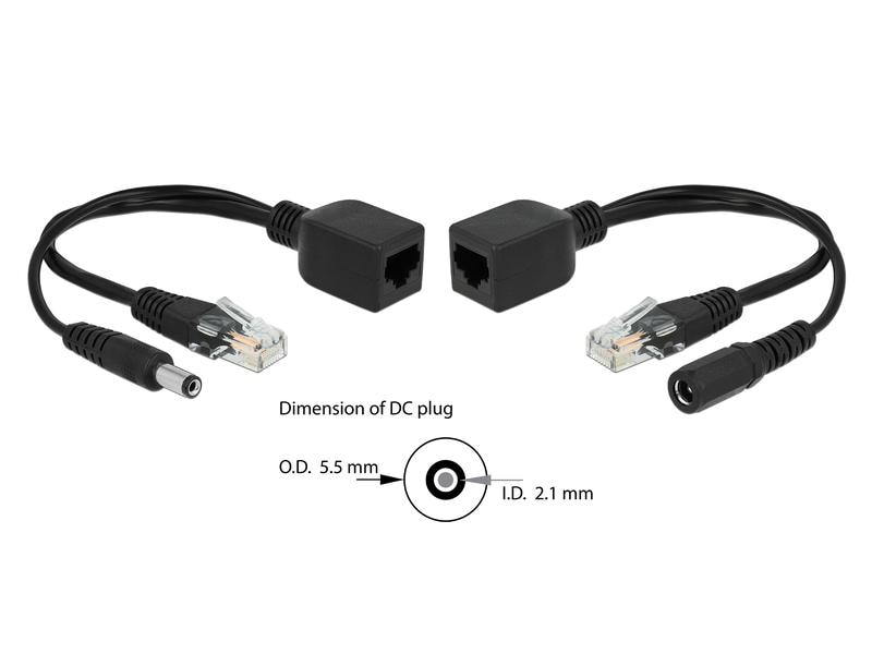 Delock PoE Converter Passives Adapter Set RJ45, DC 5.5 x 2. Delock Passives PoE Adapter Set RJ45 DC 5.5 x 2.1 mm