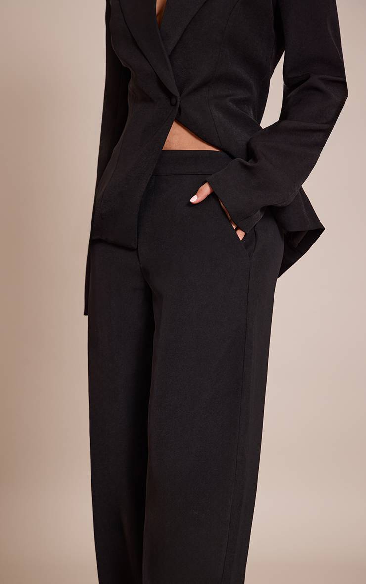 Noir Pantalon Large Taille Mi-haute Coupe Ajustée Petite