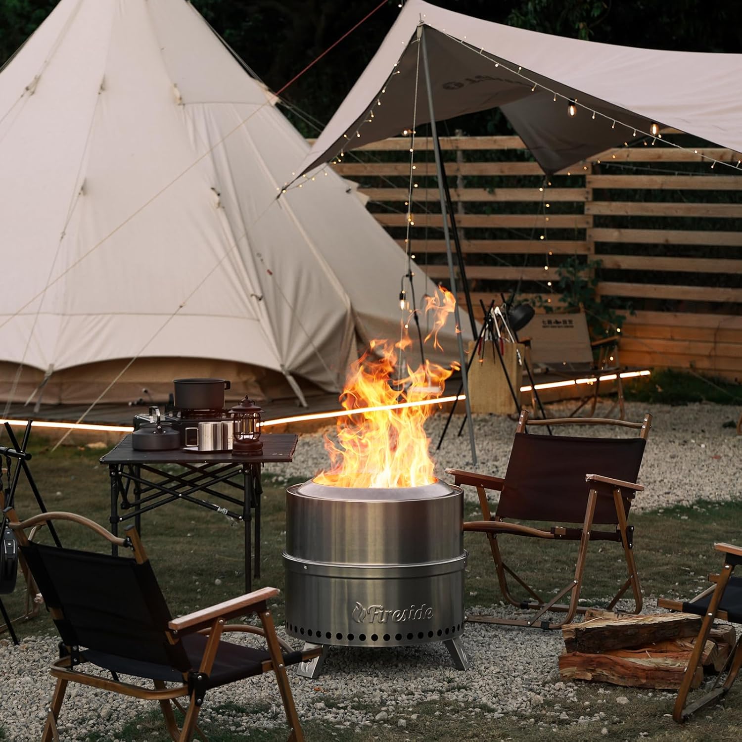 TURBRO Pluto 48.3 cm rauchfreie Feuerstelle für die Holzverbrennung im Freien, Edelstahl mit Ständer, Abnehmbarer Aschekasten, wasserdichte Aufbewahrungstasche, verschachteltes Design, PR19-SS, Silber