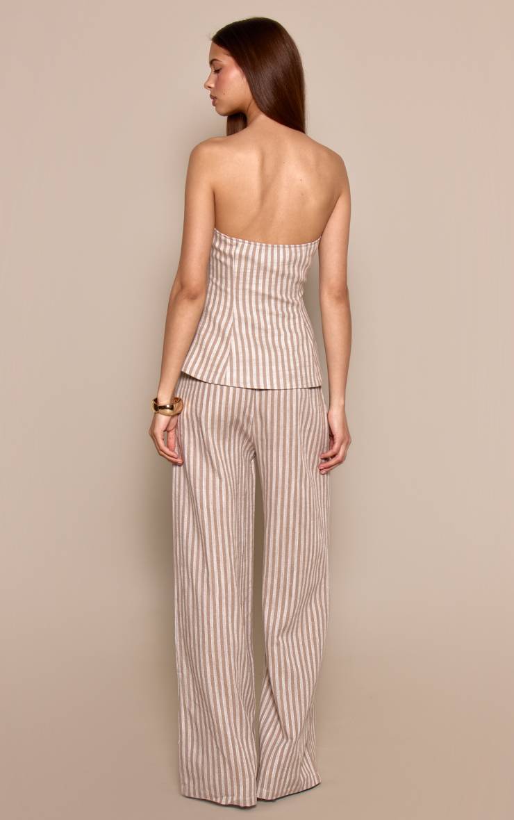 Moka Pantalon Tailleur En Lin À Rayures