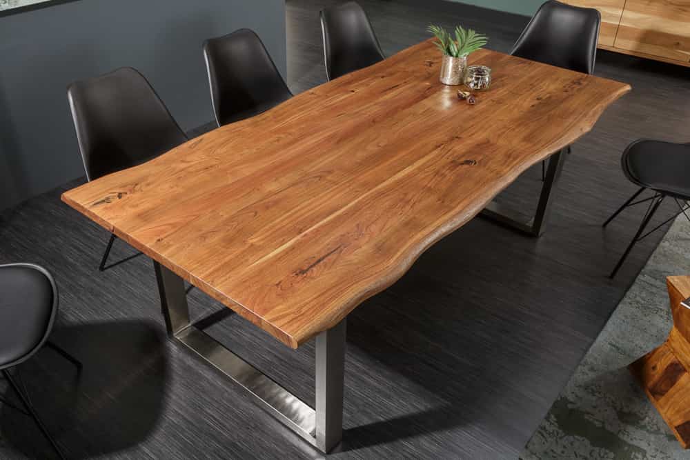 Massivholz Esstisch MAMMUT NATURE 200cm Akazie Edelstahl Baumkante 3,5cm Tischplatte