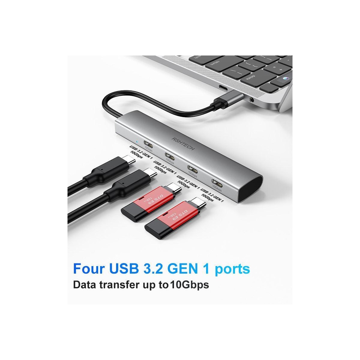 NÖRDIC Gen2 3.2 USB-C 4-porters Hub 10Gbps 19cm kabel 4xUSB-C