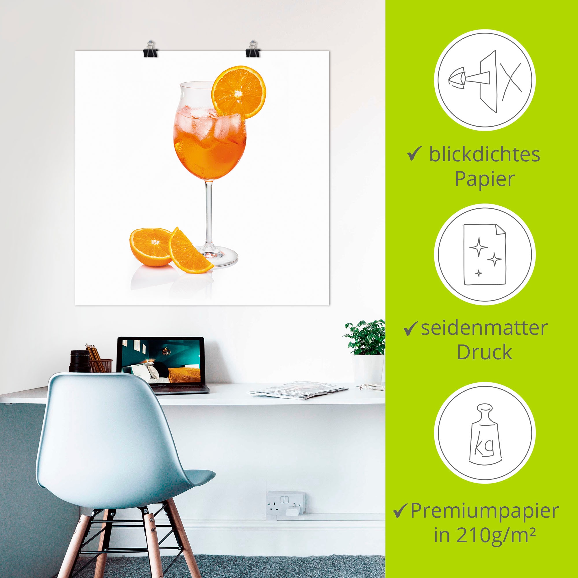 Artland Wandbild »Aperol Spritz mit einer Scheibe Orange« Getränke 1 Stk. tlg. als Alubild, Outdoorbild, Leinwandbild, Poster, Wandaufkleber