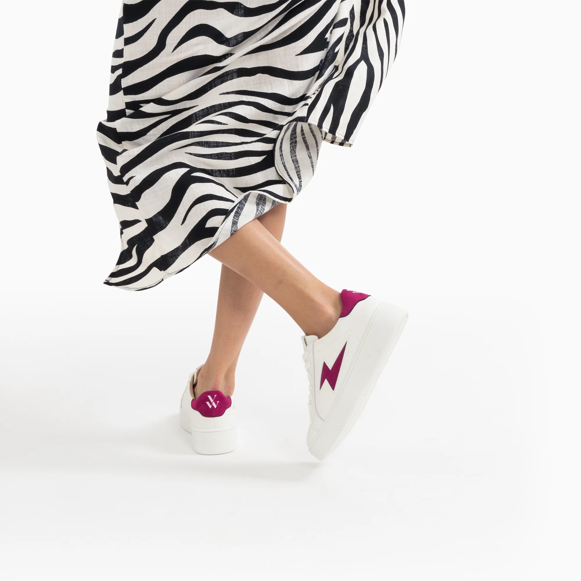 Sneakers-Baskets éclair Tiff blanc et magenta à lacets