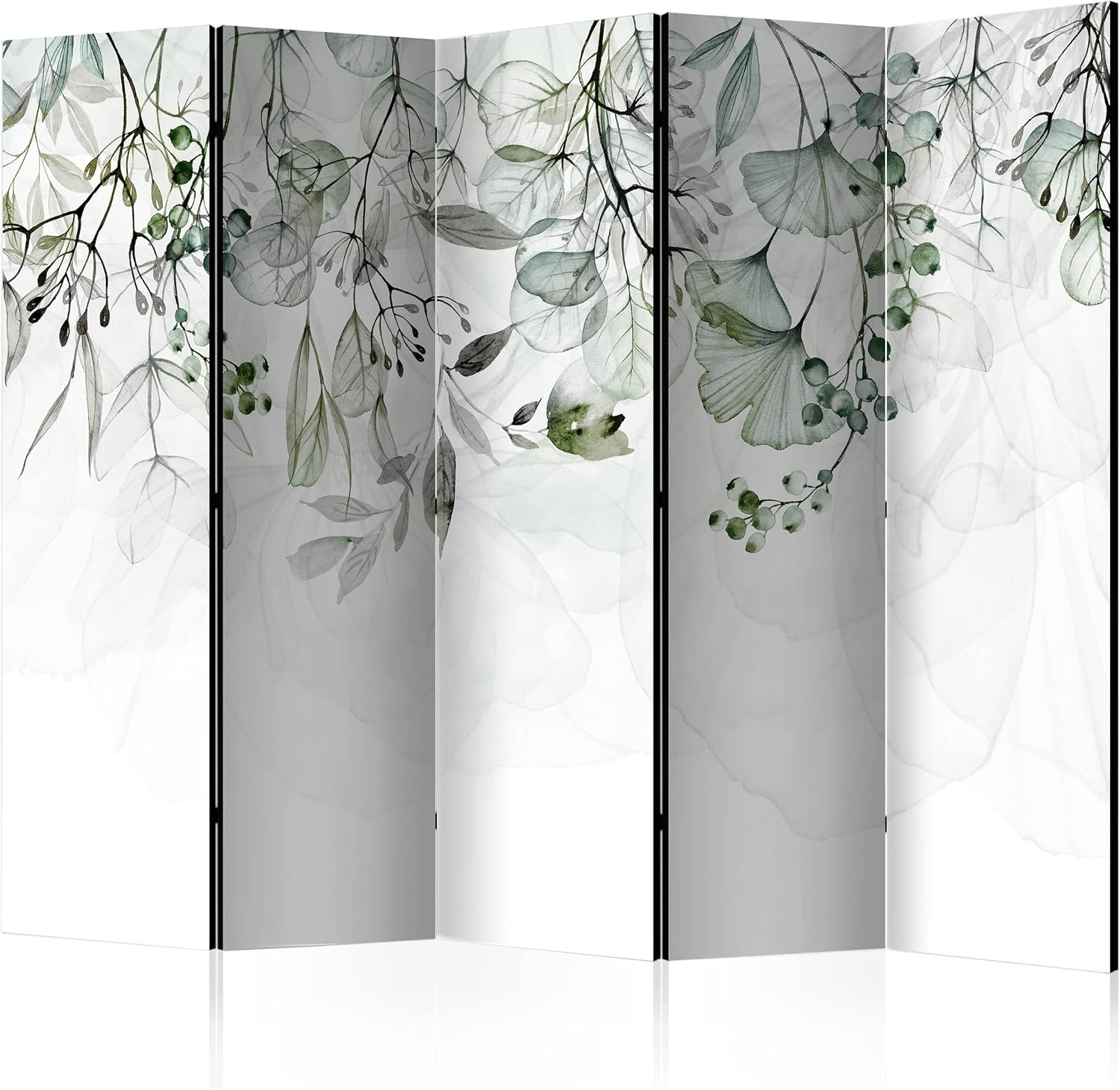 decomonkey Paravent Raumteiler Innen Pflanzen 225x172 cm 5 Teilig Einseitig Room Divider Wall Raumteiler Stehend Trennwand Sichtschutz Spanische Wand Sichtschutzwand Wohnzimmer Holz Laub Natur JD5282411