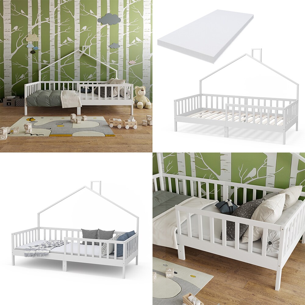 Vicco Hausbett Kinderbett Justus Weiß 90 x 200 cm mit Matratze modern