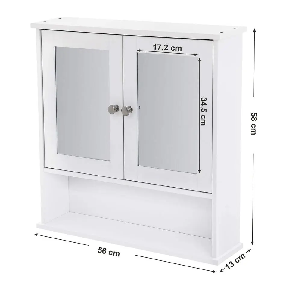 Parya Home - Spiegelkast - Badkamermeubel - 2 Deuren - 1 Plank - Hout - Wit