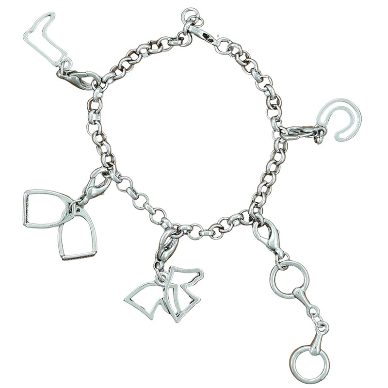 Bracelet cheval avec 5 charm's cheval étain argenté sans nickel