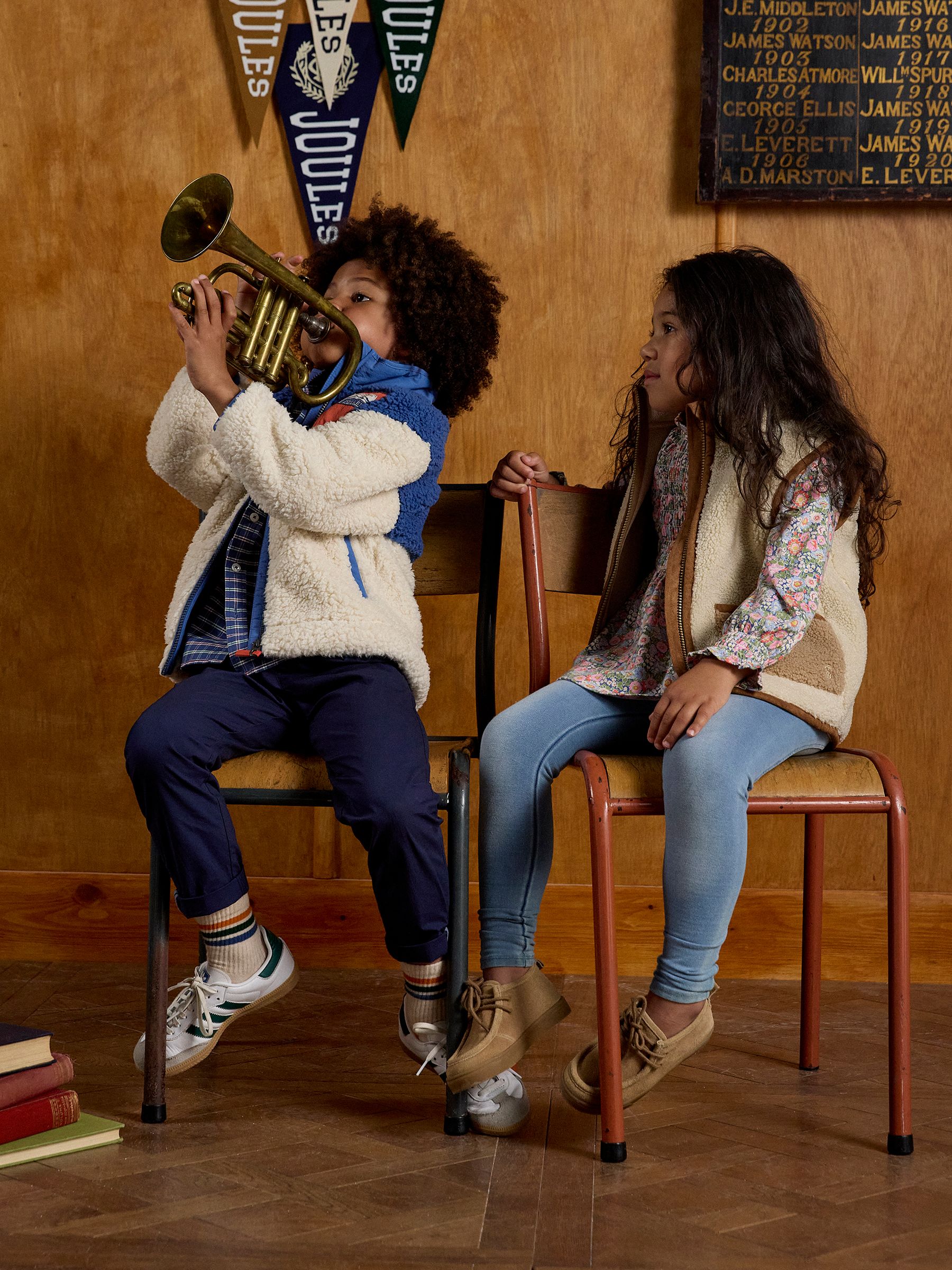 Crème en blauw - Joules Billy fleece met rits voor jongens