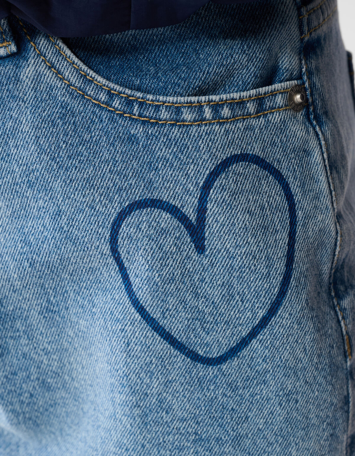 Printed Heart Mom Fit Jeans Blauw