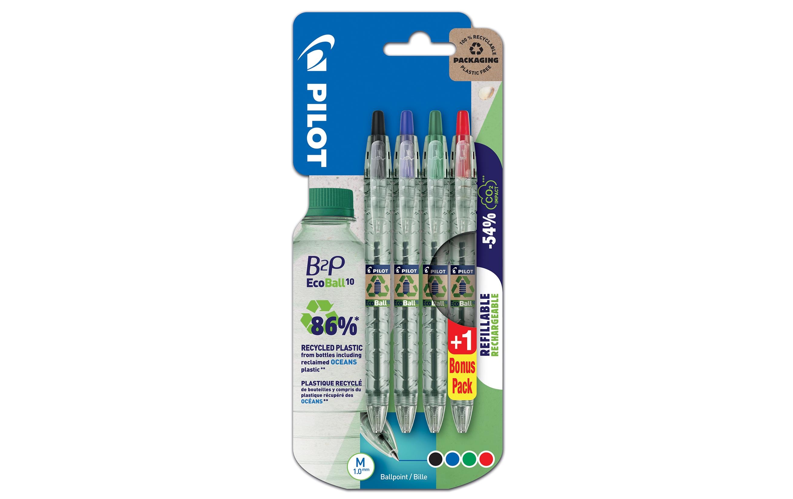Kugelschreiber B2P Ecoball 1.0 mm, Mehrfarbig, 4 StückKuli mit «Bottle 2 Pen» Gel