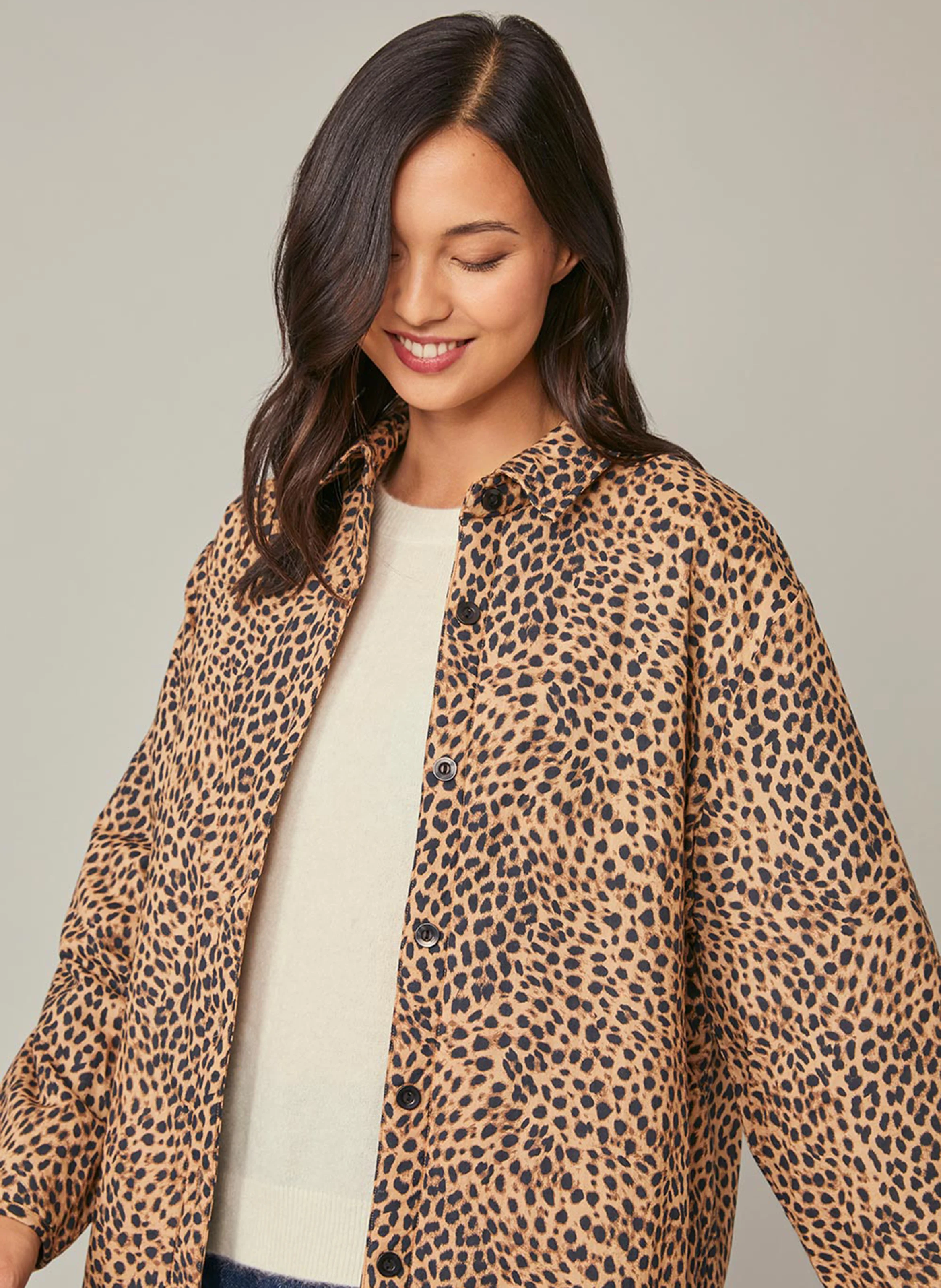 FABRICIA - Veste col classique en coton imprimé | Marron