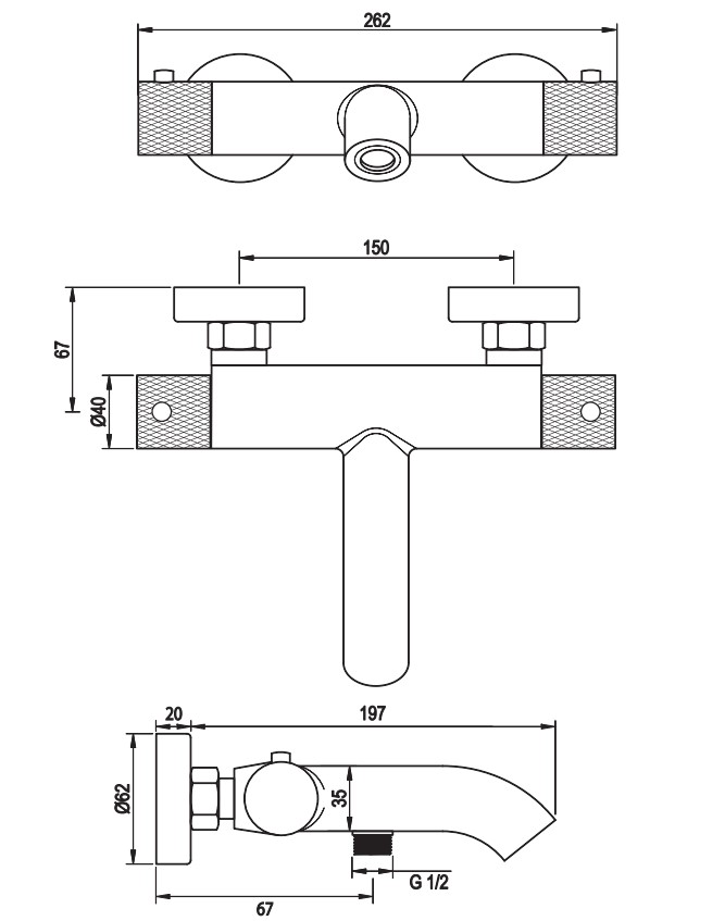 Brauer Copper Carving thermostatische badkraan met wandhouder en 3 standen handdouche geborsteld koper PVD