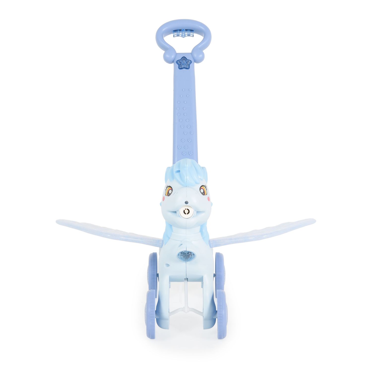 Moni Schiebespielzeug Pony Wings 40 cm hoch Seifenblasen bewegliche Flügel Musik blau