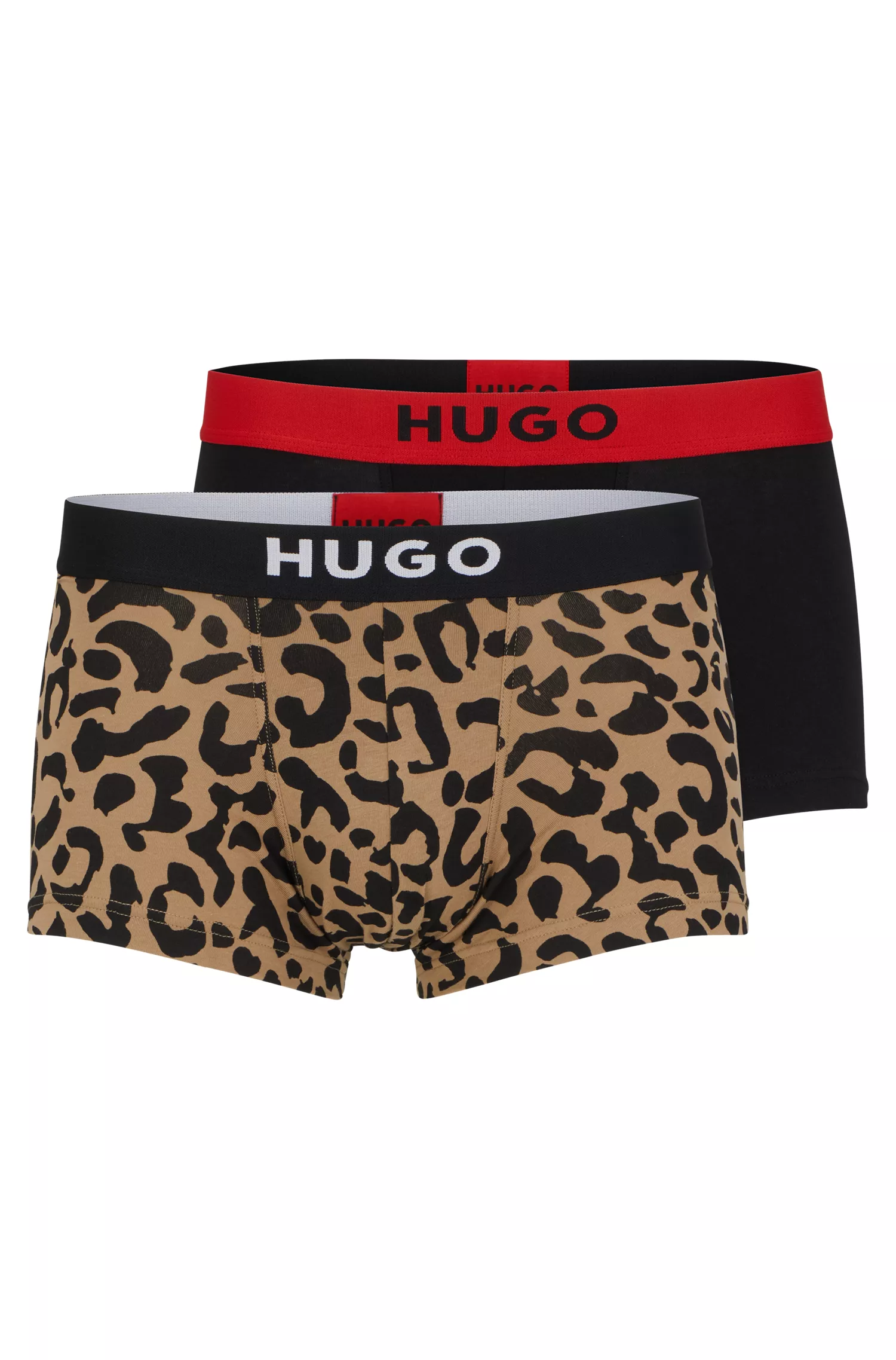 HUGO Vermelho - Pacote com duas cuecas boxer de algodão elástico com cós com o logotipo.