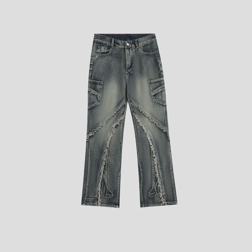 Banash - Low Rise Washed Frayed Wide Leg Jeans