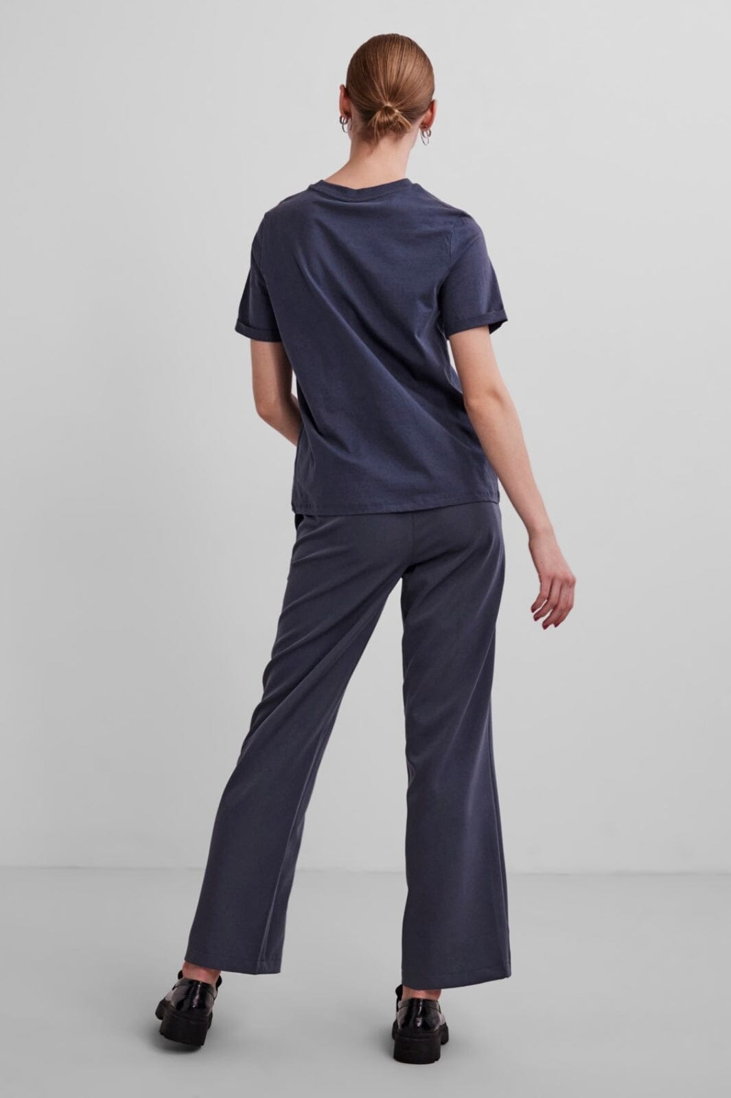 Pieces Pcria Ss Fold Up Solid Tee ombre blue