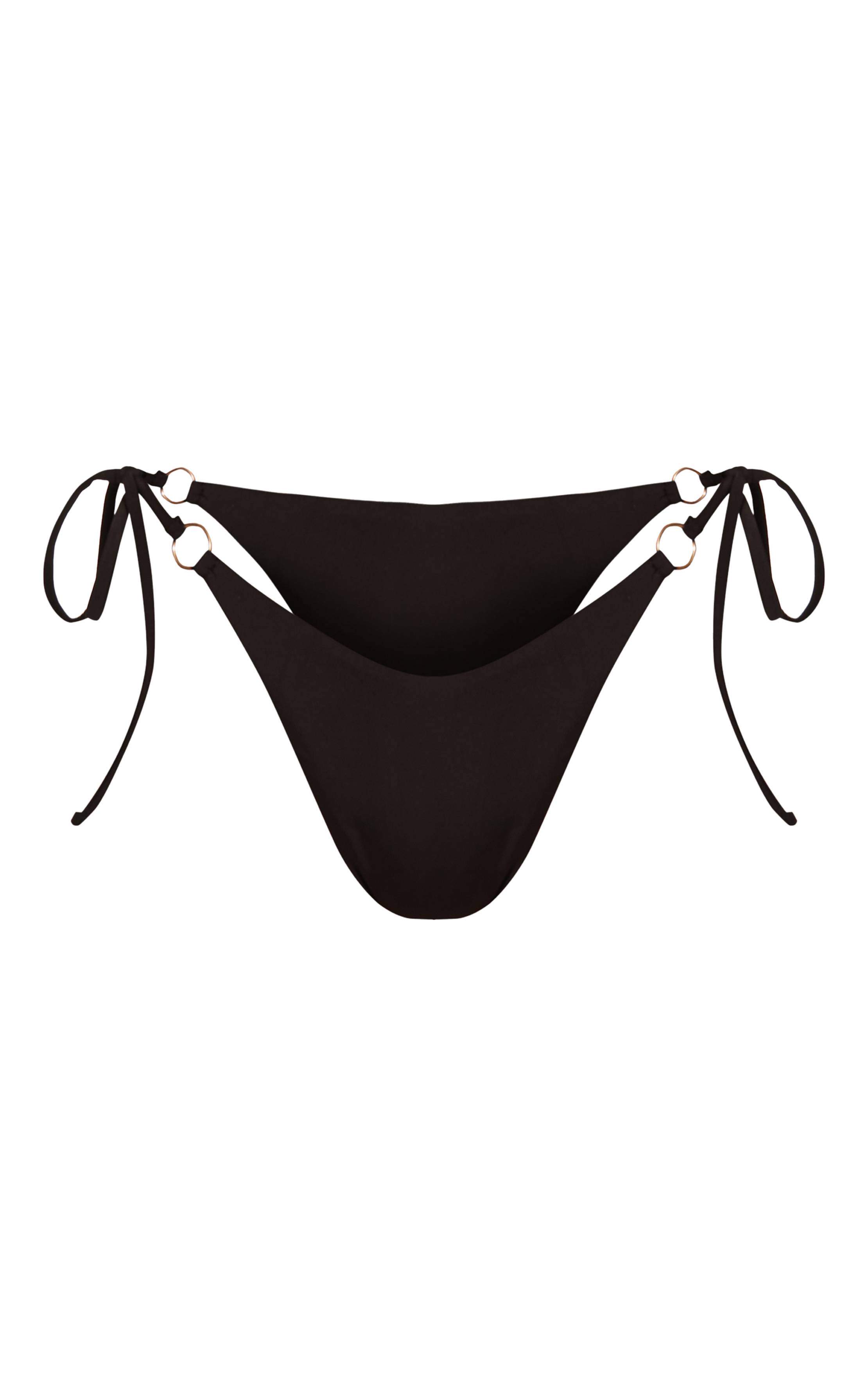 Noir Bas De Bikini Mini Avec Anneaux En O Et Liens Sur Les Côtés