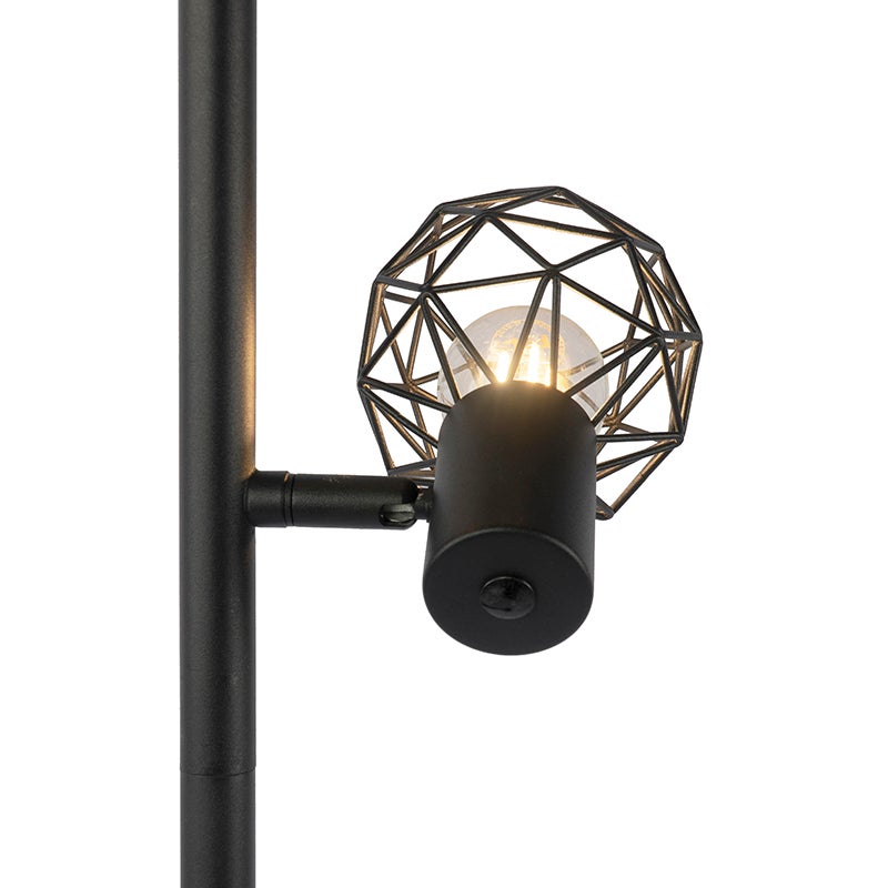 QAZQA - Moderne design vloerlamp | Staande lamp | Vloerlamp | Lamp, zwart, 3-lichts verstelbaar - Mesh | Woonkamer | Slaapkamer - Staal, langwerpig - LED-compatibel, E14