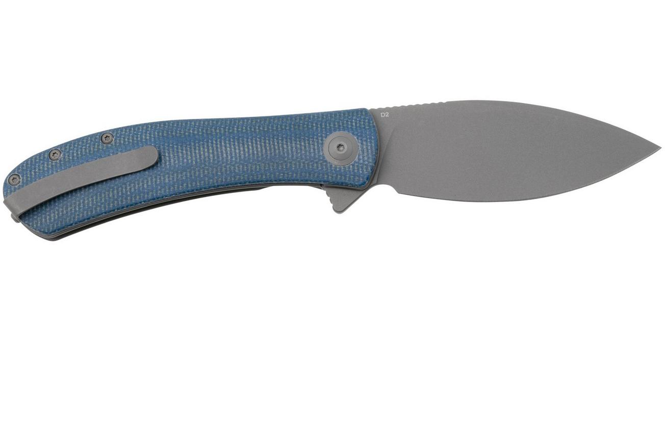 Trollsky Knives Mandu XL MT016-XL Dark Bead Blast D2, Blue Micarta zakmes