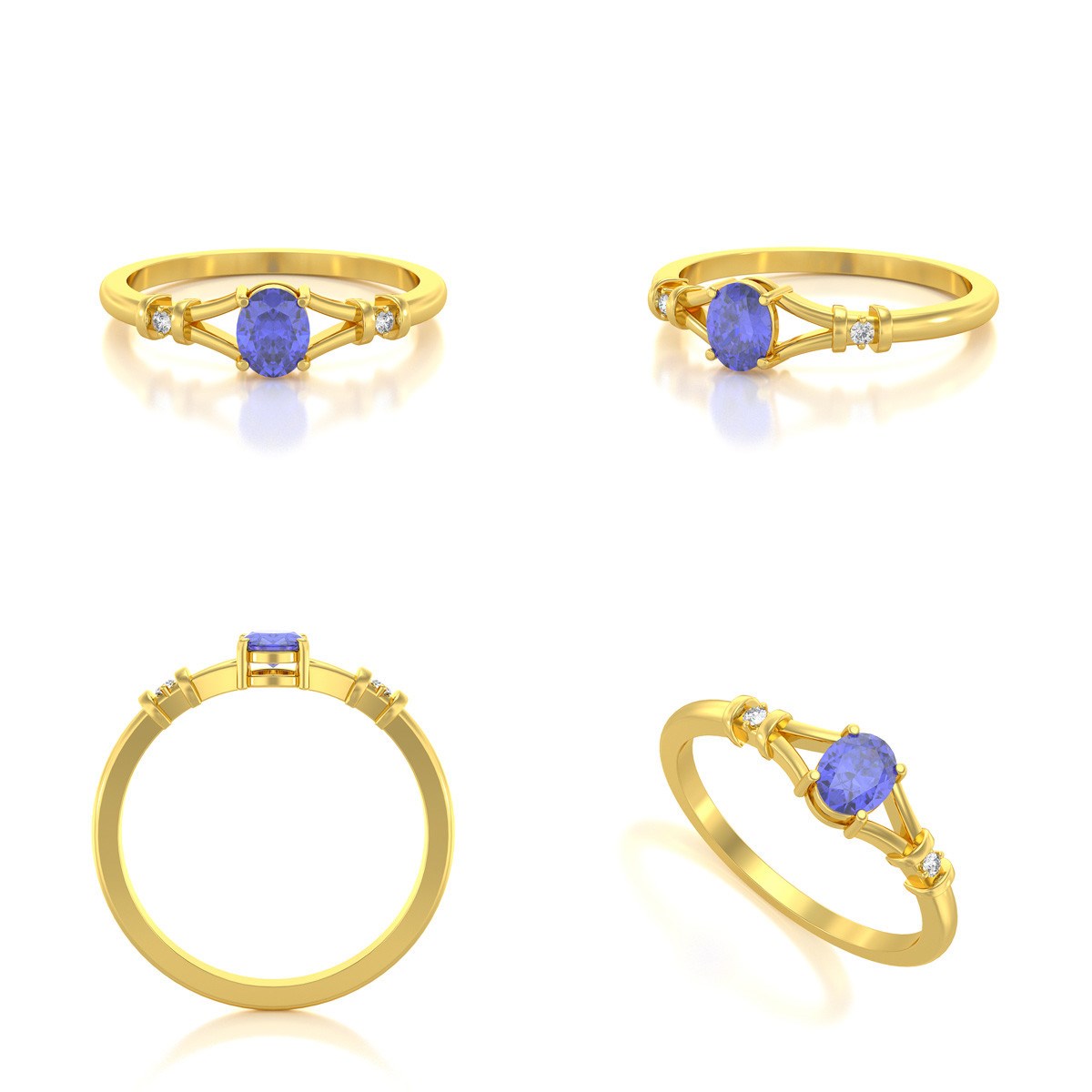Bague ADEN Or 585 Jaune Tanzanite et diamants 2.094grs