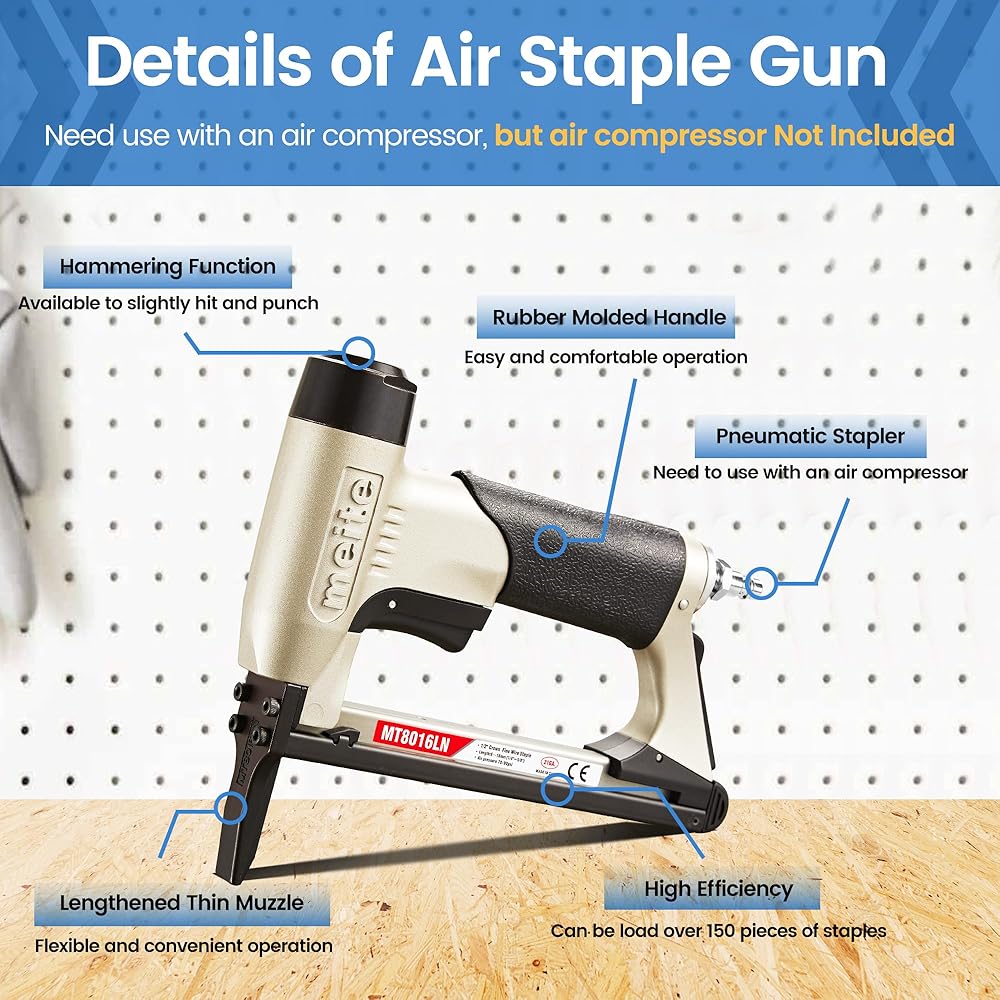 meite MT8016LN Agrafeuse Pneumatique Type 80 Agrafeuse Tapissier Bec Long – Agrafeuse à Air pour Menuiserie et Fabrication de Meubles, Compatible avec type 80/6 mm à 16 mm agrafes : Bricolage