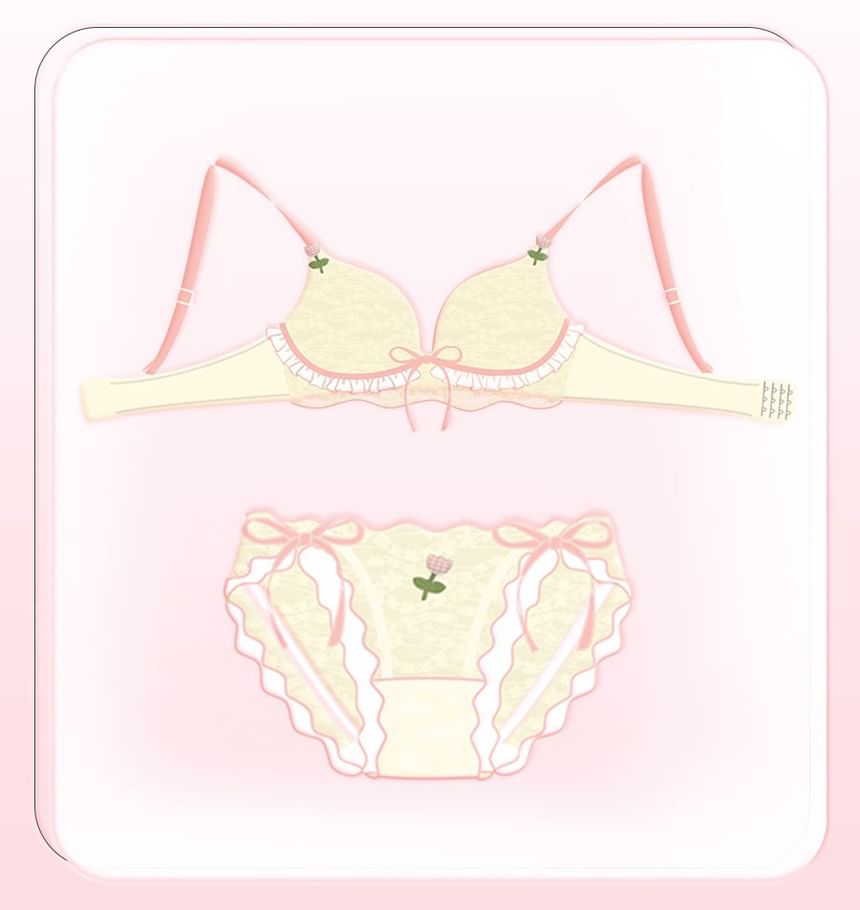 Sundewea - Strik-ruffle kanten bh/slip/set zonder beugel