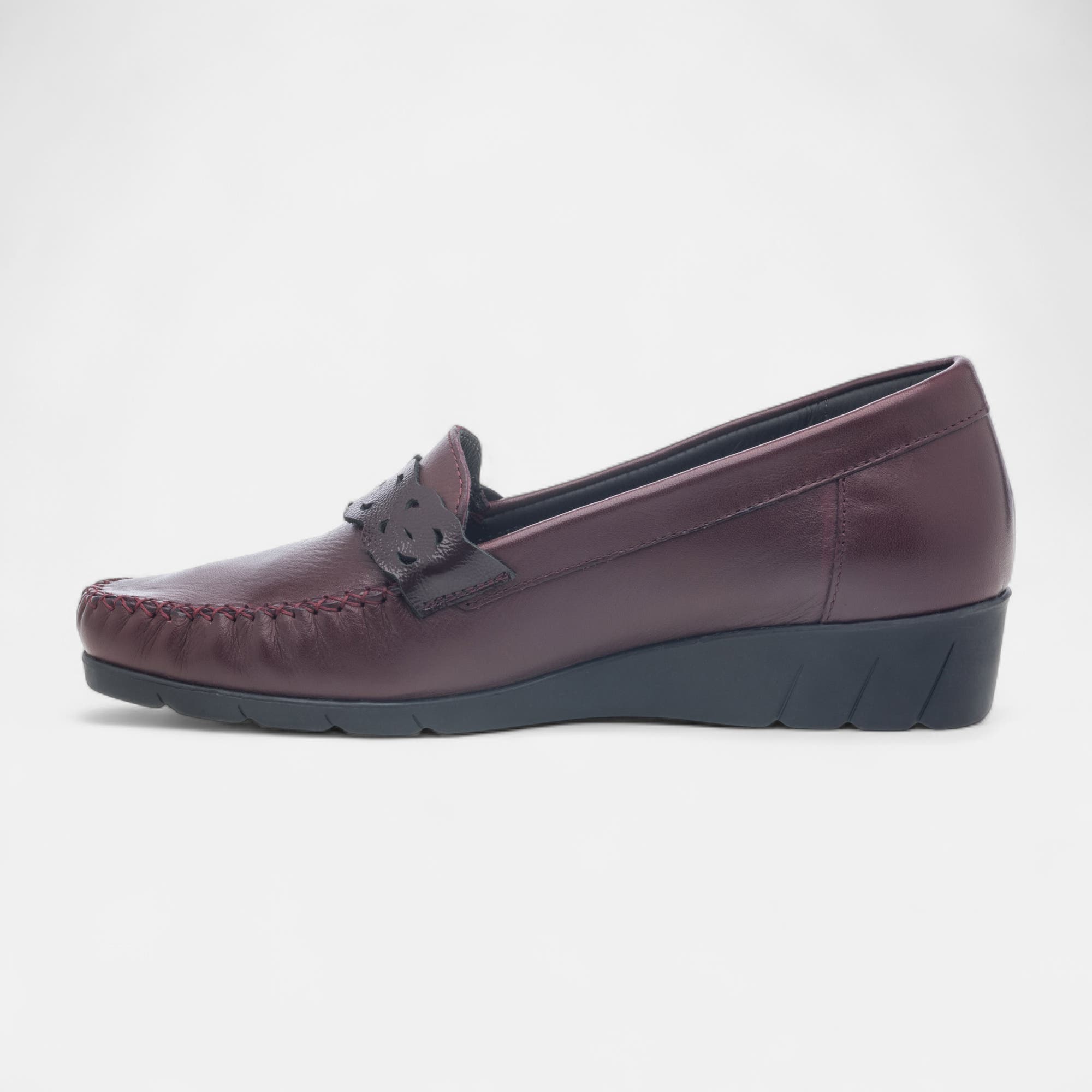 Mocassins pieds sensibles Femme en cuir bordeaux