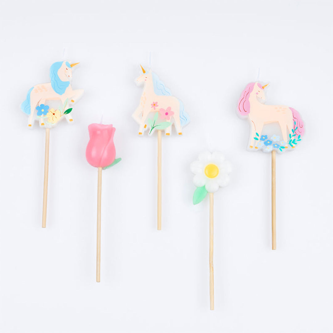 Meri meri feestkaarsjes meadow unicorns - 5st
