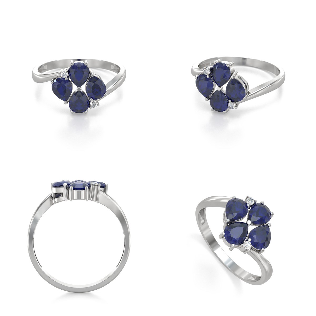 Bague ADEN Or 585 Blanc Saphir et diamants 1.87grs