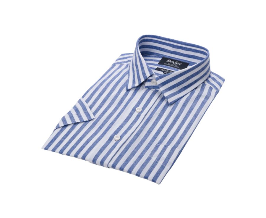 Chemise homme manches courtes bleu océan à rayures blanches - SALVIEN MC