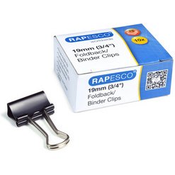 Pinces double clip 19 mm noir Rapesco - Boîte 80