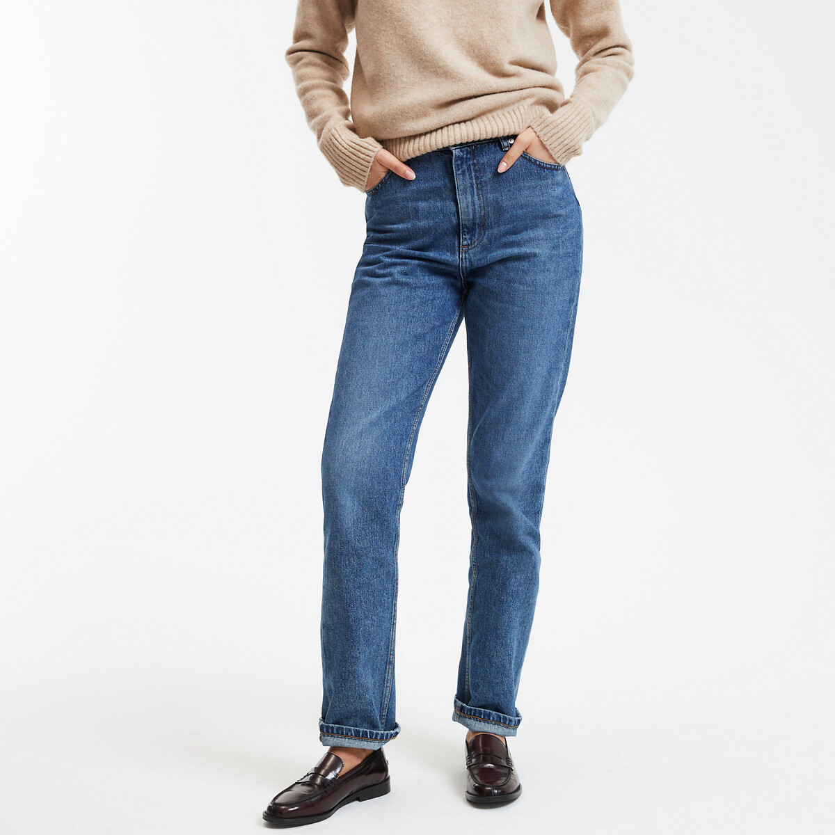 COLEÇÕES LA REDOUTE<br>Calça jeans regular, reta, cintura alta