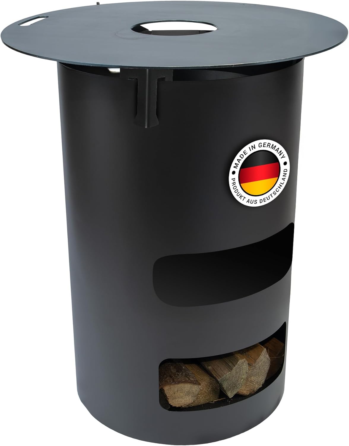 Komplettset – Multifunktionstonne mit Feuerplatte 80cm 5mm #175 – A. Wyeck Tools Feuerplatte mit Feuerkorb & Blende – Vielseitig für Grill, Feuertonne & Dutch Oven – 5mm Stärke, 20cm Innenloch