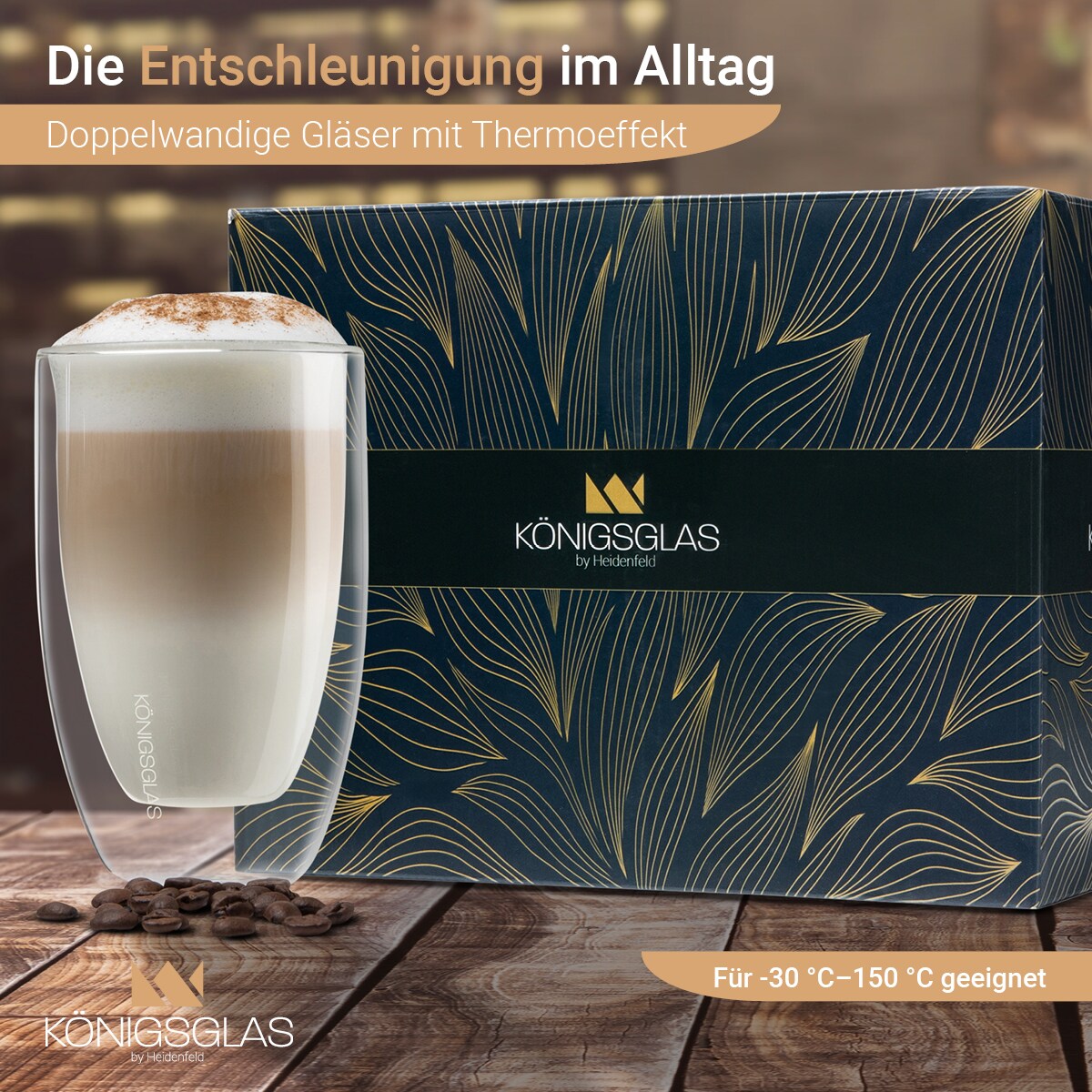 Königsglas Macchiato, Latte Macchiato-Gläser by Heidenfeld, 300 ml, Set, doppelwandig, handgefertigt (2er Set)