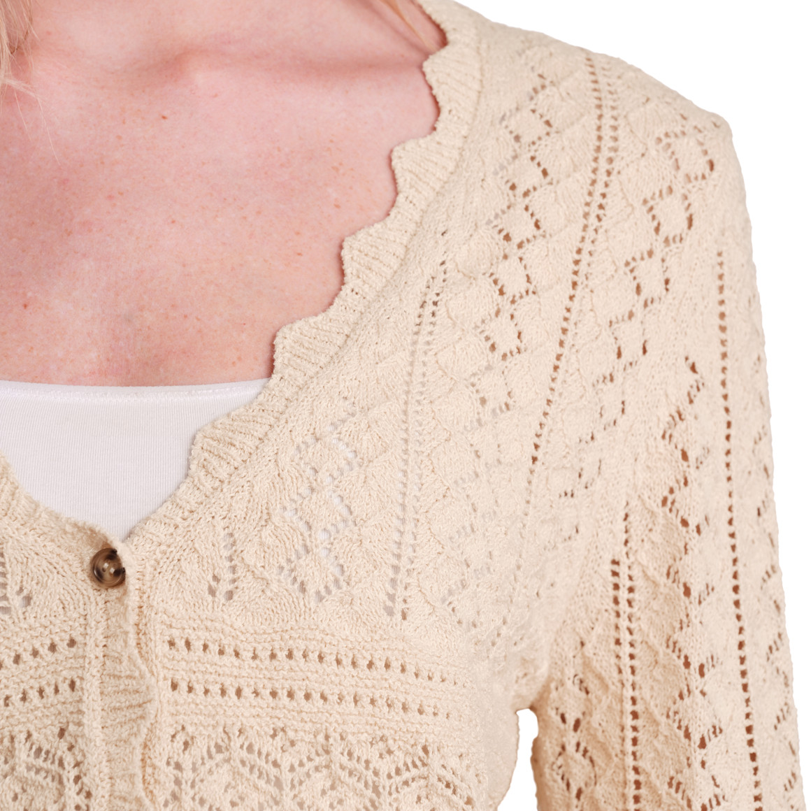 Gina Benotti Damen Strickjacke in Ajour-Optik beige