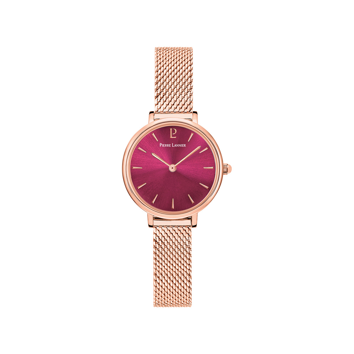 Montre Pierre Lannier femme acier doré rose maille milanaise