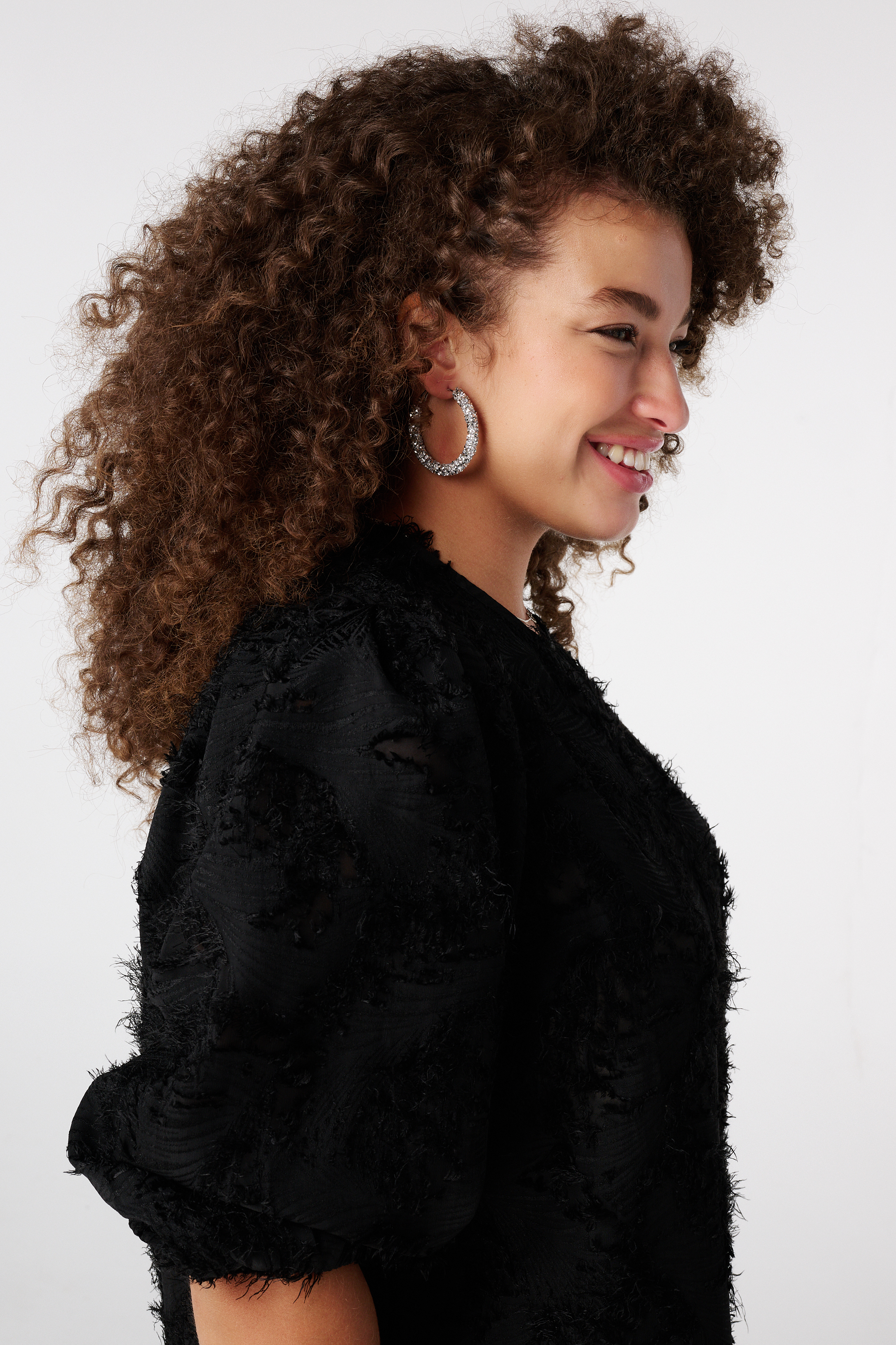 Blouse met korte pofmouw Zwart