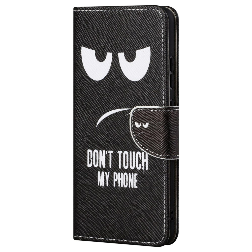 Samsung Galaxy S23 Ultra 5G Leder Tasche mit Kartenfach Don't Touch My Phone - Schwarz