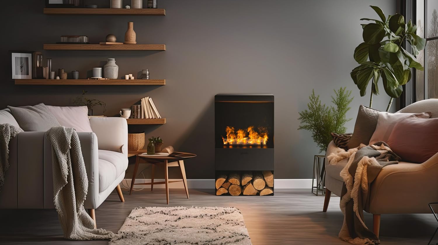 Planika Steamy Freistehender Elektrischer LED-Kamin mit Wasserdampfflamme - Optimyst Wohnzimmer-Kamin-Erlebnis