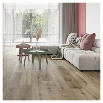 Click PVC Basic rechte stroken grijs/bruin eiken houtlook