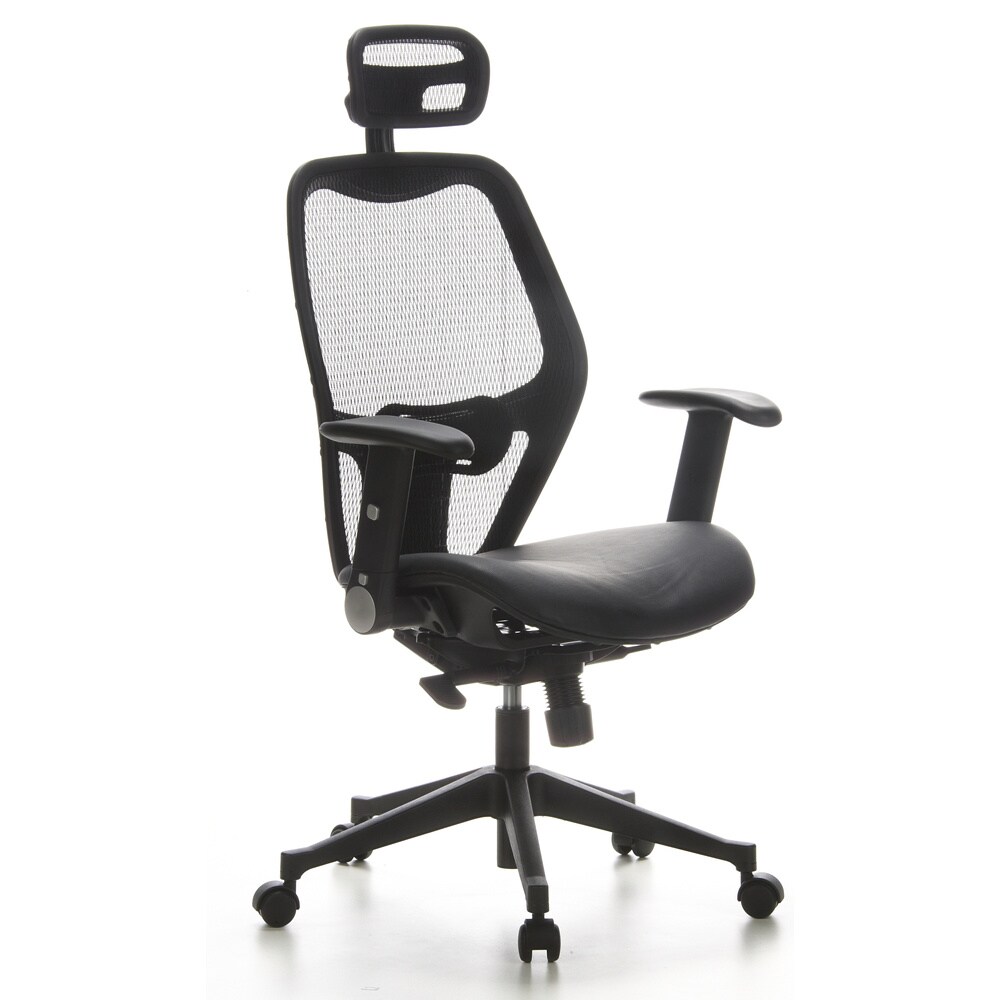 Profi Bürostuhl AIR-PORT Netzstoff/Leder mit abklappbaren Armlehnen hjh OFFICE