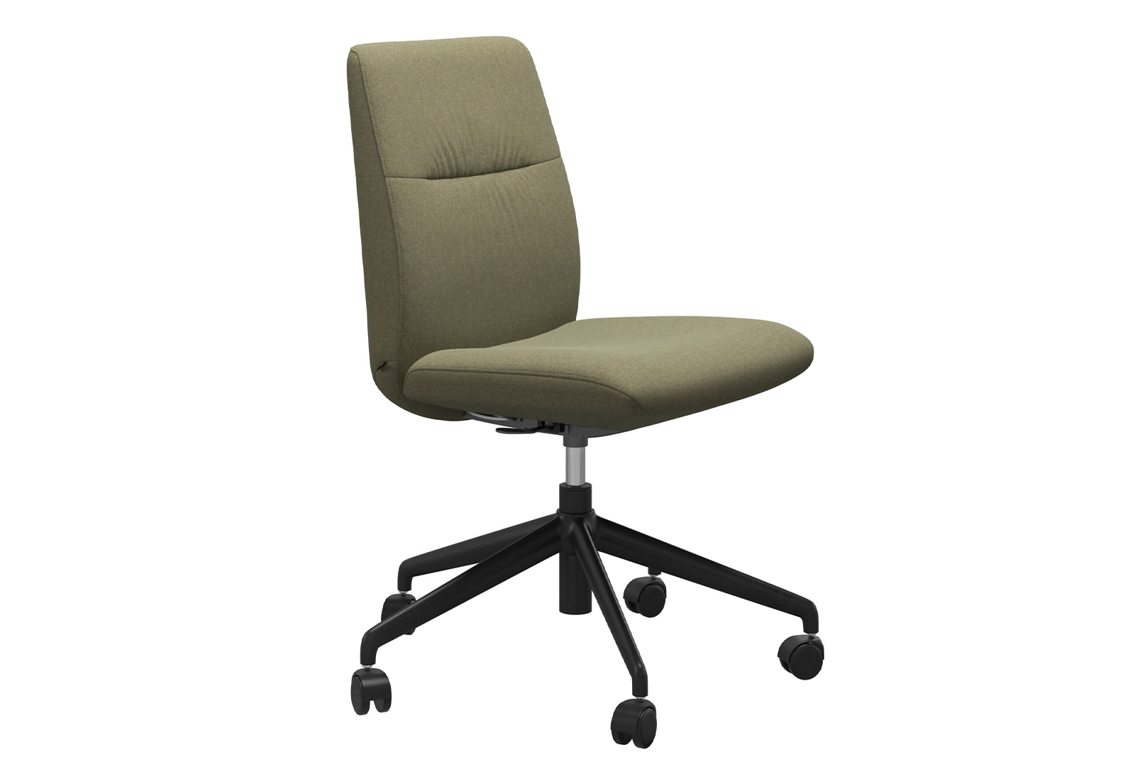 Mint kontorstol Lav stol i tekstil Calido Light Green uten arm og med matt sort understell\n