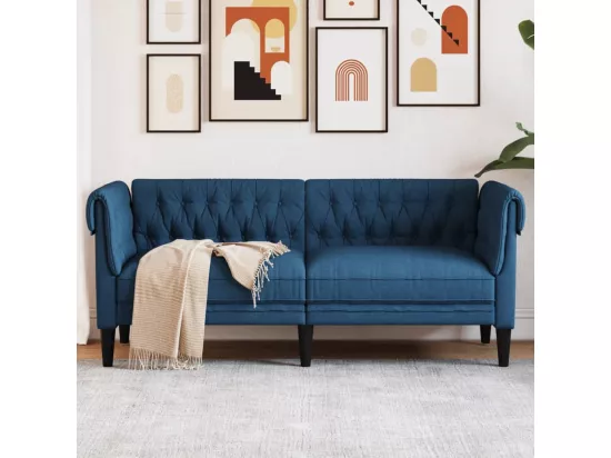 Canapé Chesterfield 2 places bleu tissu