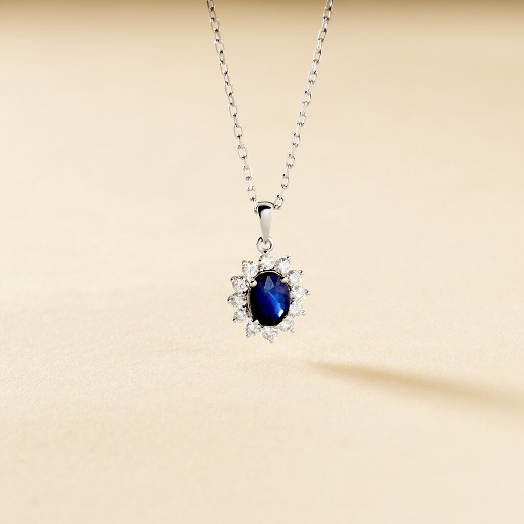Pendentif Vladimir Or Blanc Saphir Et Diamant